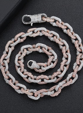 10mm宽双色铜微镶锆石古巴链欧美跨境热销嘻哈个性配饰