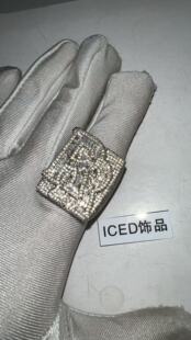ICED饰品欧美嘻哈双R满钻戒指潮流穿搭时尚男女戒指