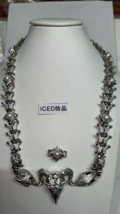 ICED饰品sasi同款银色羊头可拆卸满钻锆石镶嵌项链百搭潮流项链