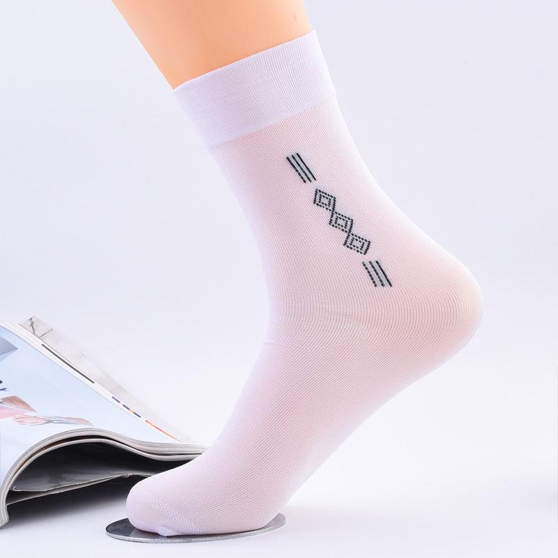 男士高级夏季薄款透气带后跟冰丝防臭超薄耐磨中筒男丝袜中老年