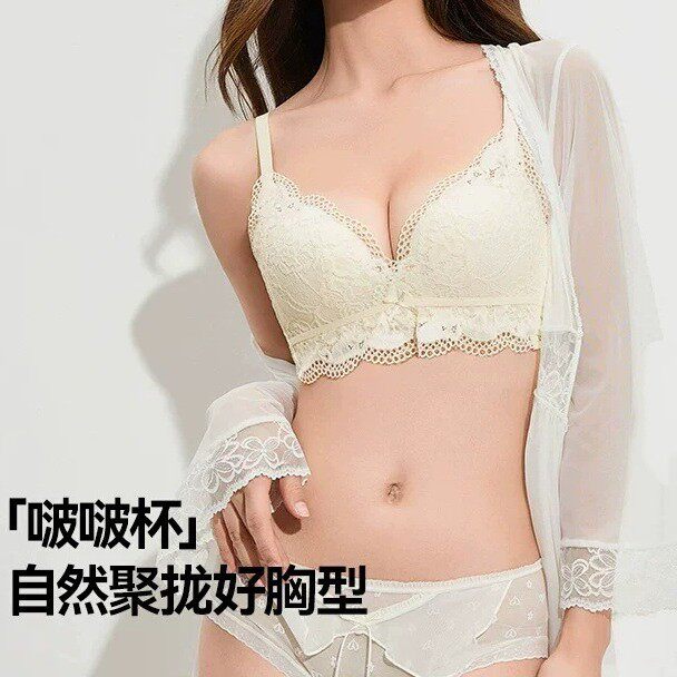 新款小胸聚拢文胸女款浪漫蕾丝侧收无钢圈升杯法式性感纯欲内衣女
