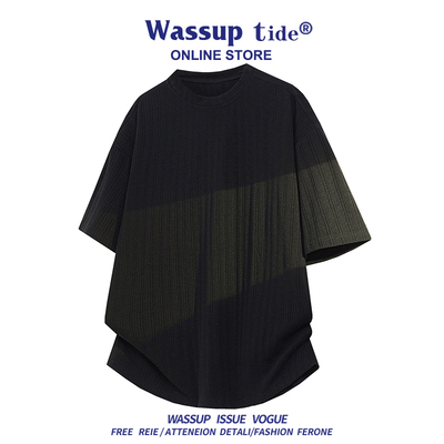 WASSUP TIDE夏季新款重磅特大码港风短袖T恤男士半袖男五分袖T恤