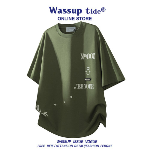 WASSUP TIDE夏季美式街头潮酷T恤男潮牌字母印花宽松休闲短袖上衣