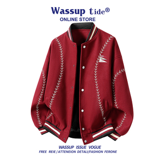 WASSUP TIDE秋季新款设计感条纹开衫男女款时尚百搭毛呢夹克外套