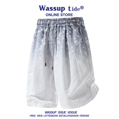 WASSUP TIDE短裤男夏季渐变潮流宽松休闲五分裤碎花满印沙滩裤子