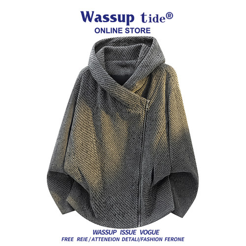 WASSUP TIDE新款交叉领设计感卫衣情侣原宿风上衣复古大领显瘦潮