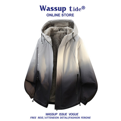 WASSUP TIDE男士夹克秋冬潮宽松休闲连帽上衣时尚设计感渐变外套