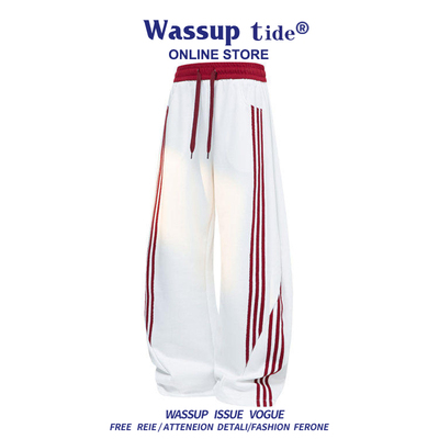 WASSUP TIDE男士新款美式棒球裤帅气宽松舒适抽绳长裤复古宽松潮