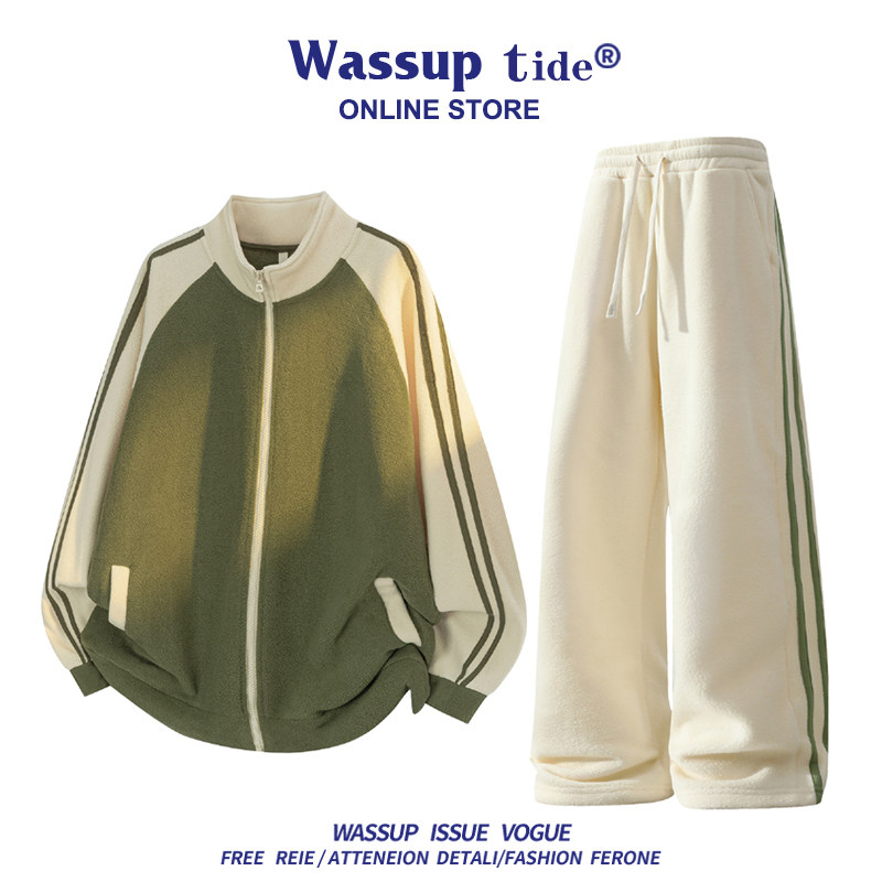 WASSUP TIDE男士休闲套装秋季潮流情侣卫衣卫裤时尚设计感运动装