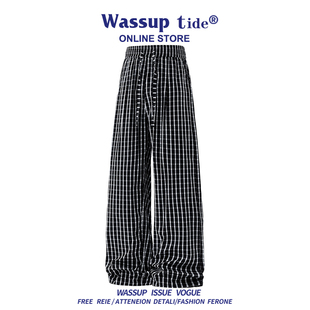 WASSUP TIDE帅气美式工装裤男士长裤格子裤宽松舒适时尚潮流复古