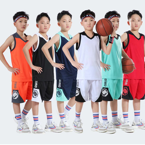 儿童初中学生宽松粉色篮球服套装