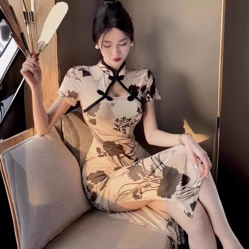性感女夏时尚高级显瘦旗袍年轻少女复古中式 收腰连衣裙