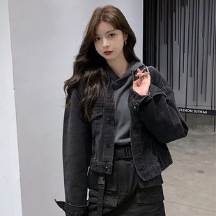 2020新款 短款 女蝙蝠袖 韓版 港風寬松潮黑色牛仔外套夾克學生春秋bf