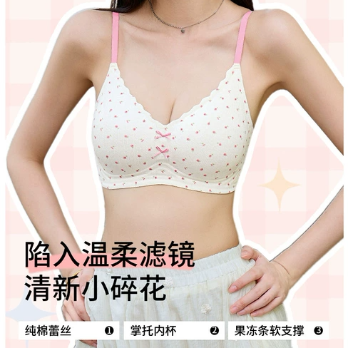 小清新纯棉碎花撞色无痕内衣小胸聚拢显大软支撑少女文胸