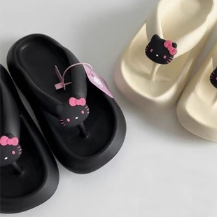 HelloKitty厚底人字拖女款外穿夹趾拖鞋可爱防滑凉拖鞋女沙滩增高