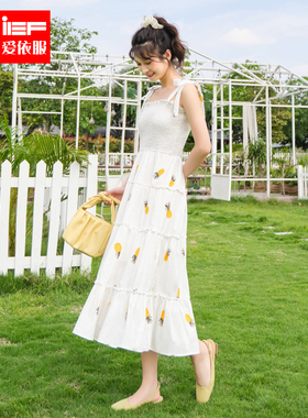 裙爱衣服吊带裙女新款时尚气质森系绑带桔梗a字裙D2610限抢连衣裙