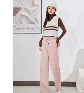 夏爱衣裤子冬新款韩版简约慵懒风休闲百搭呢绒阔腿裤女a秋冬