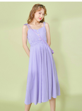 ||爱衣服吊带无袖裙女季百搭新款格子桔梗a字裙1326N-B2234-