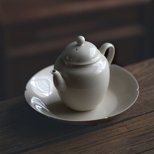 陶瓷草木灰釉泡茶壶茶盘葵口壶承