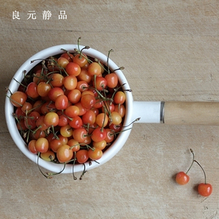 白色搪瓷原木单柄把手牛奶锅 野田风厚实珐琅水舀 辅食锅 瑕疵品