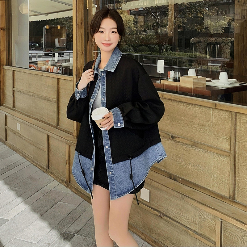 现货假两件牛仔拼接外套6312P135控188,女装短外套,浙宝089