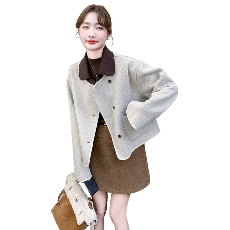 已出大货【24冬装新品】撞色毛呢短外套6526P155K238,女装毛呢外套,浙宝089