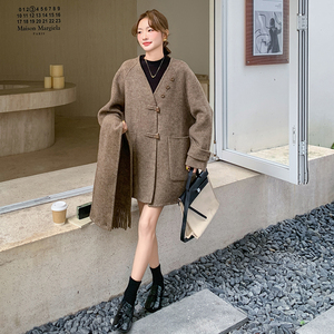美拉德咖色中长款双面羊绒大衣女秋冬超火好看高级小众毛呢厚外套图片