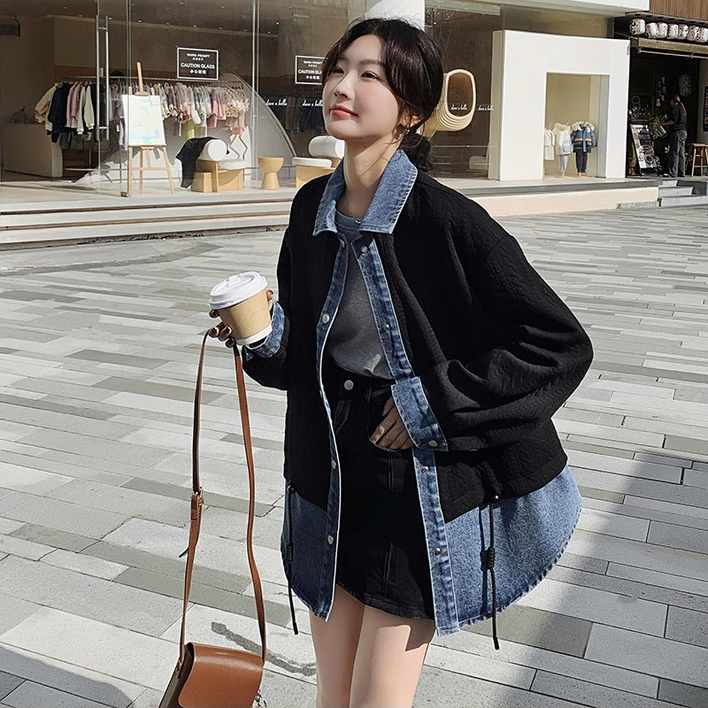 现货假两件牛仔拼接外套6312P135控188,女装短外套,浙宝089
