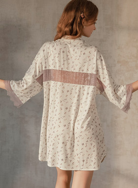 牛奶丝碎花睡衣女衬衫睡裙