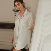 性感睡衣春秋款 睡裙 宽松家居服白色长袖 女2025年新夏季 男友风衬衫