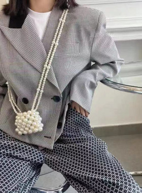 ins手工珍珠包迷你口红包编织串珠包斜挎小包包零钱包mini女包