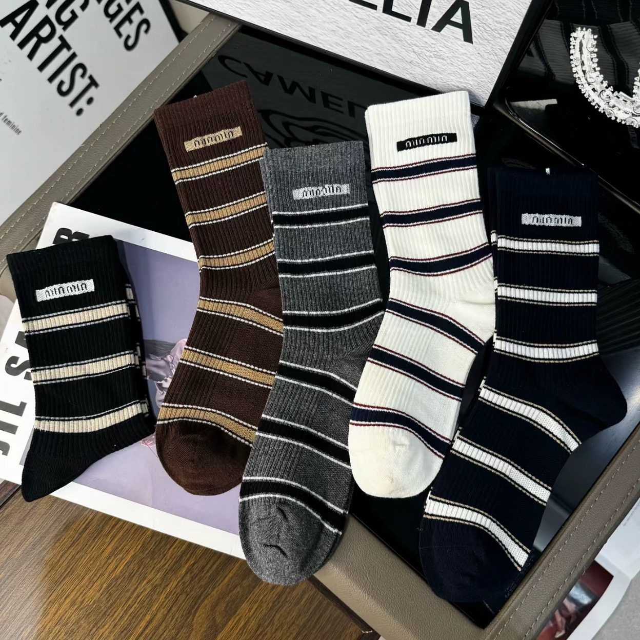 韩国袜子女2025秋季新款学院风中筒袜撞色条纹ins堆堆袜无骨长袜,运动包/户外包/配件,运动袜,淘宝优惠券,粉丝福利购,淘宝优惠卷