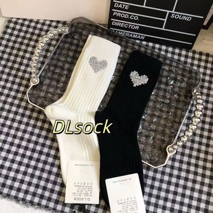 秋冬新款 欧货高筒烫钻爱心爆闪饰品袜ins洋气外穿百搭棉袜堆堆袜