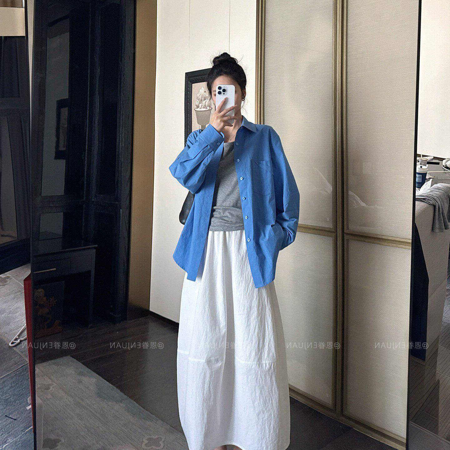 【白月光】恩眷_白色花苞裙女2026春夏百搭松紧高腰休闲半身长裙