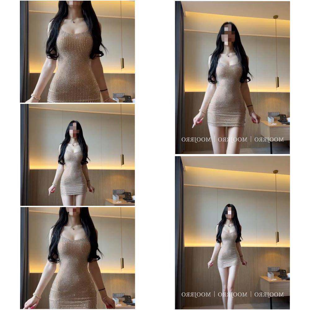 闪钻辣妹吊带连衣裙女秋冬纯欲性感高级感紧身收腰小个子包臀短裙