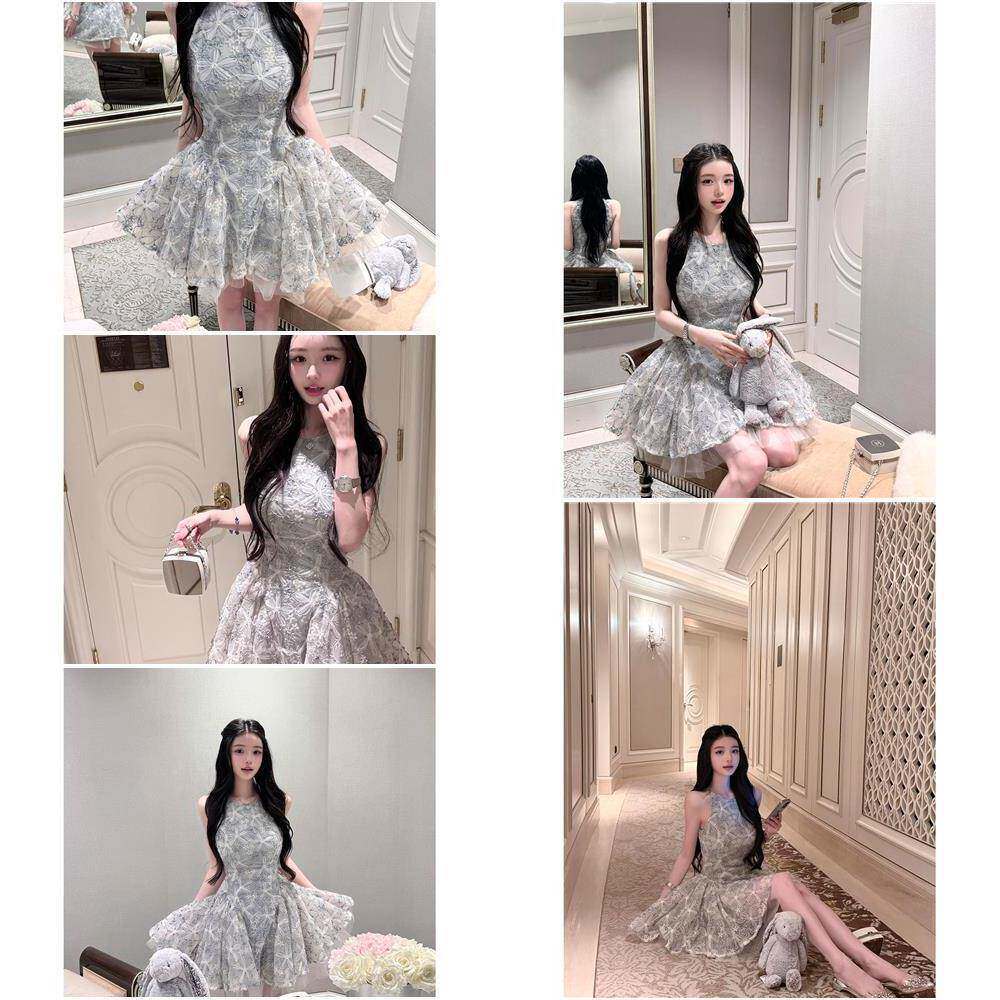 Qiauuu雾灰清矜 定染雾兰*盘带绣 甜美花朵蓬蓬公主风洋装女