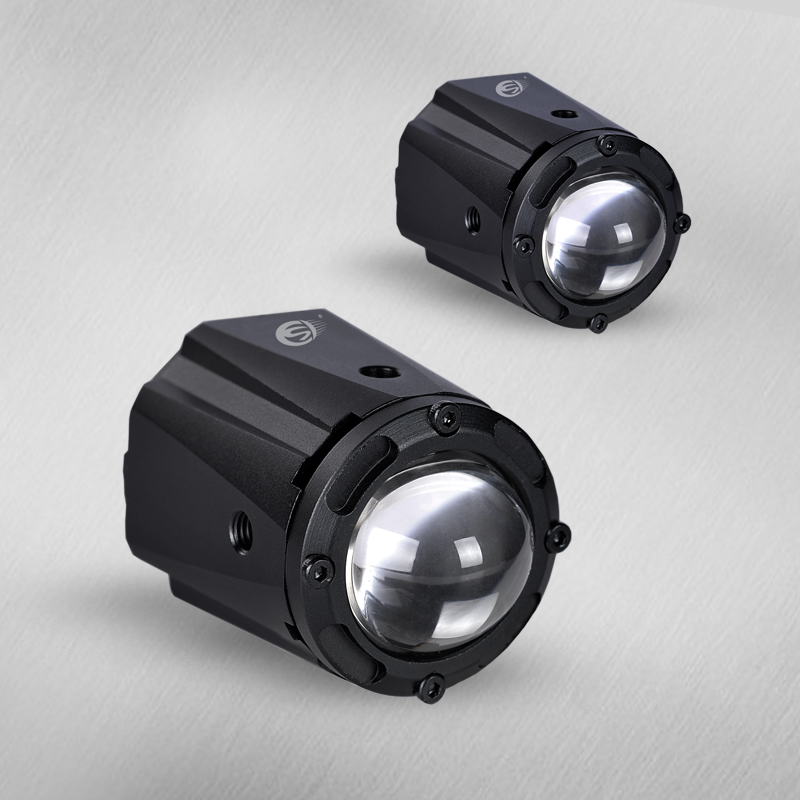 摩托车射灯隐藏式透镜远近光喇叭联动led前大灯防水超亮黄白光灯