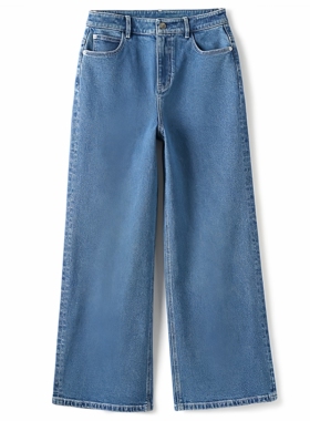 【西施姐姐推荐】高腰阔腿牛仔裤女宽松直筒长裤蓝色显瘦百搭R802