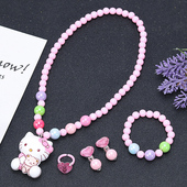 儿童发光项链戒指耳夹手链套装 公主小女孩卡通可爱首饰配饰品玩具