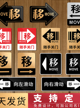 玻璃门平移推拉门贴左右移门贴纸提示牌厨房随手关门标识牌指示牌