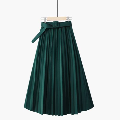 秋冬日系甜美高腰带纯色百褶百搭复古学院显瘦中长款简约半身裙子