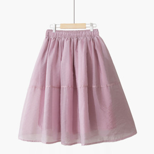 秋冬新款韩版纯色百搭显瘦口袋a字仙女气质飘逸欧根纱短款半身裙