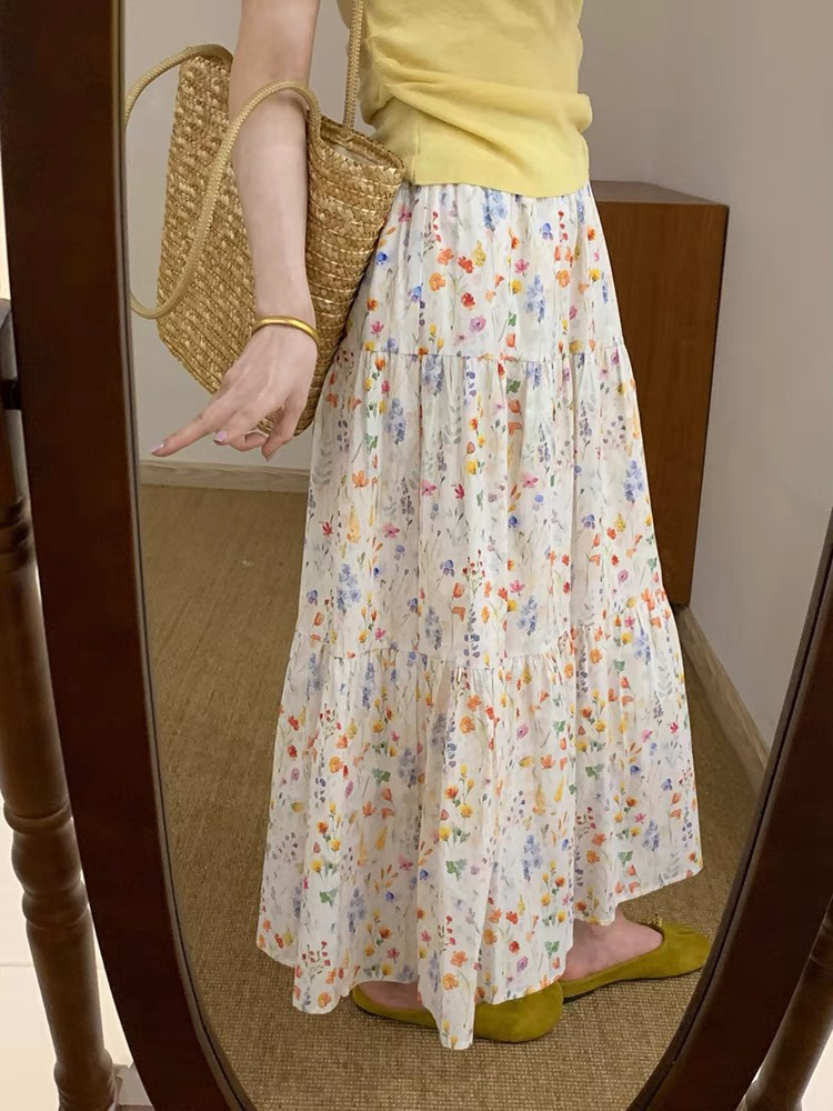 法式拼接巨炸裂2025夏季碎花百褶半身裙女高腰显瘦A字裙百搭垂感