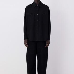24秋冬新款 黑色牛仔按扣衬衫 外套宽松休闲百搭长袖 衬衣 Lemair风格