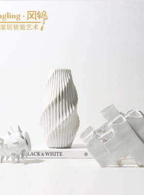 现代简约3D打印陶瓷曲线艺术花器售楼处样板间酒店家庭软装