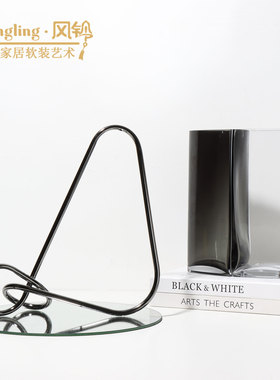 简约现代玻璃金属轻奢摆件花器酒店售楼处样板间会客厅软装