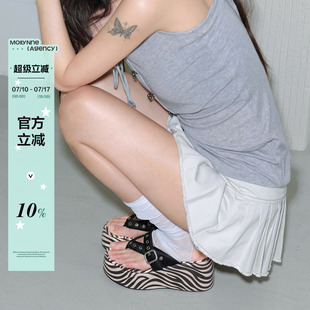 Mollynne原创设计8cm增高厚底休闲人字拖鞋女外穿马毛休闲凉鞋女