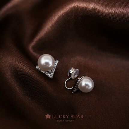 LUCKY STAR 经典V字无耳洞珍珠无痛硅胶蚊香盘耳夹耳钉气质隐形女