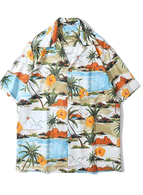 大码男装夏威夷短袖衬衫胖子