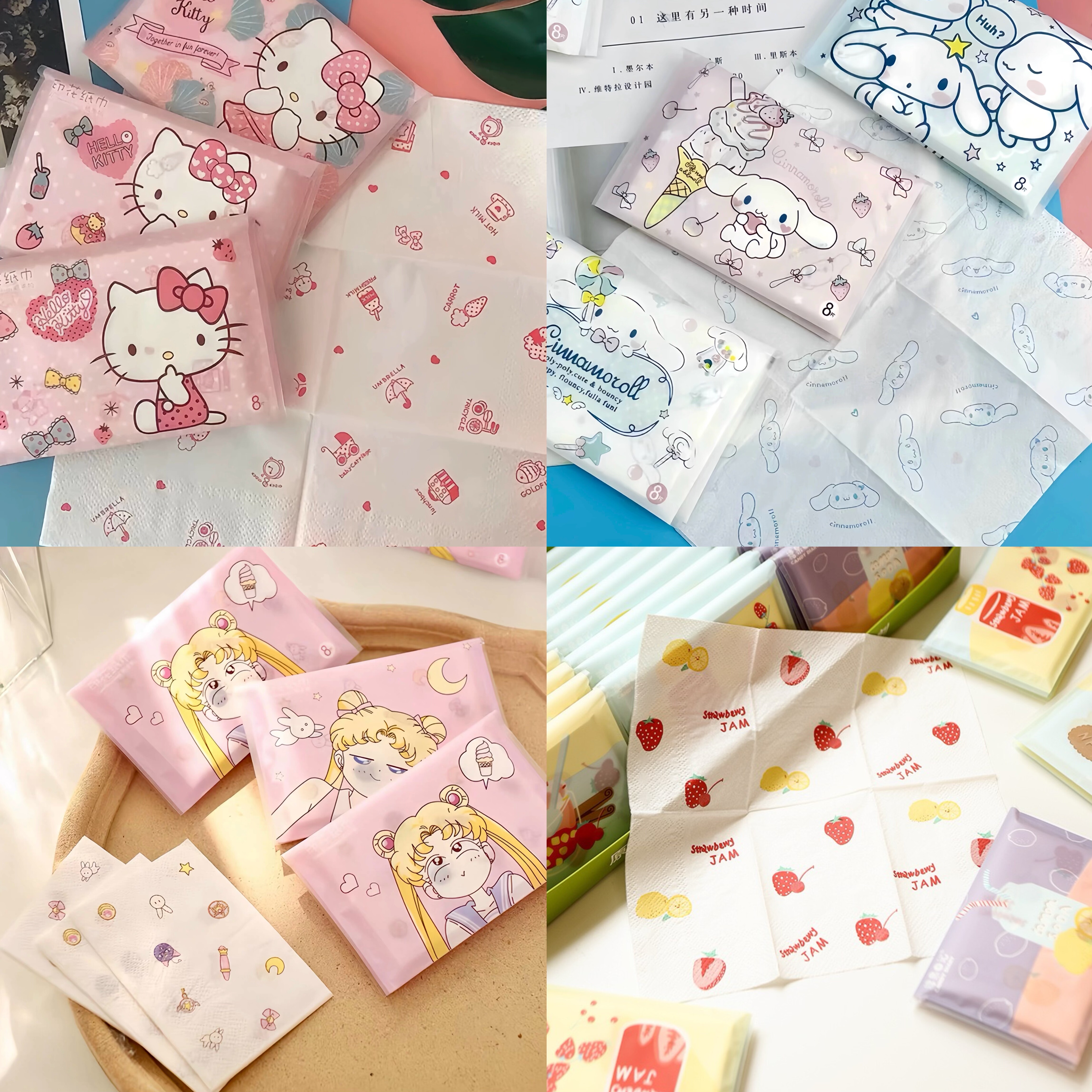 9连包 卡通印花手帕纸巾皮夹式便携小包面巾纸卫生纸彩色餐巾纸